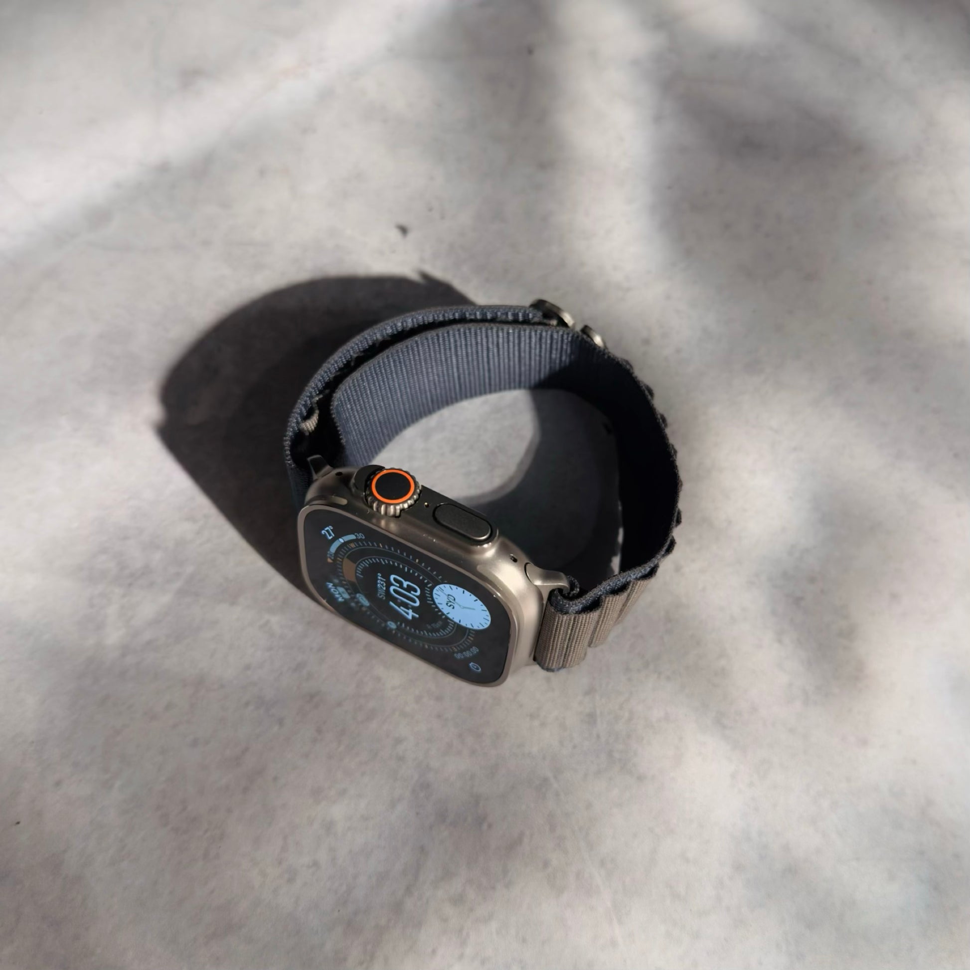 Apple Watch Ultra with blue Alpine Loop