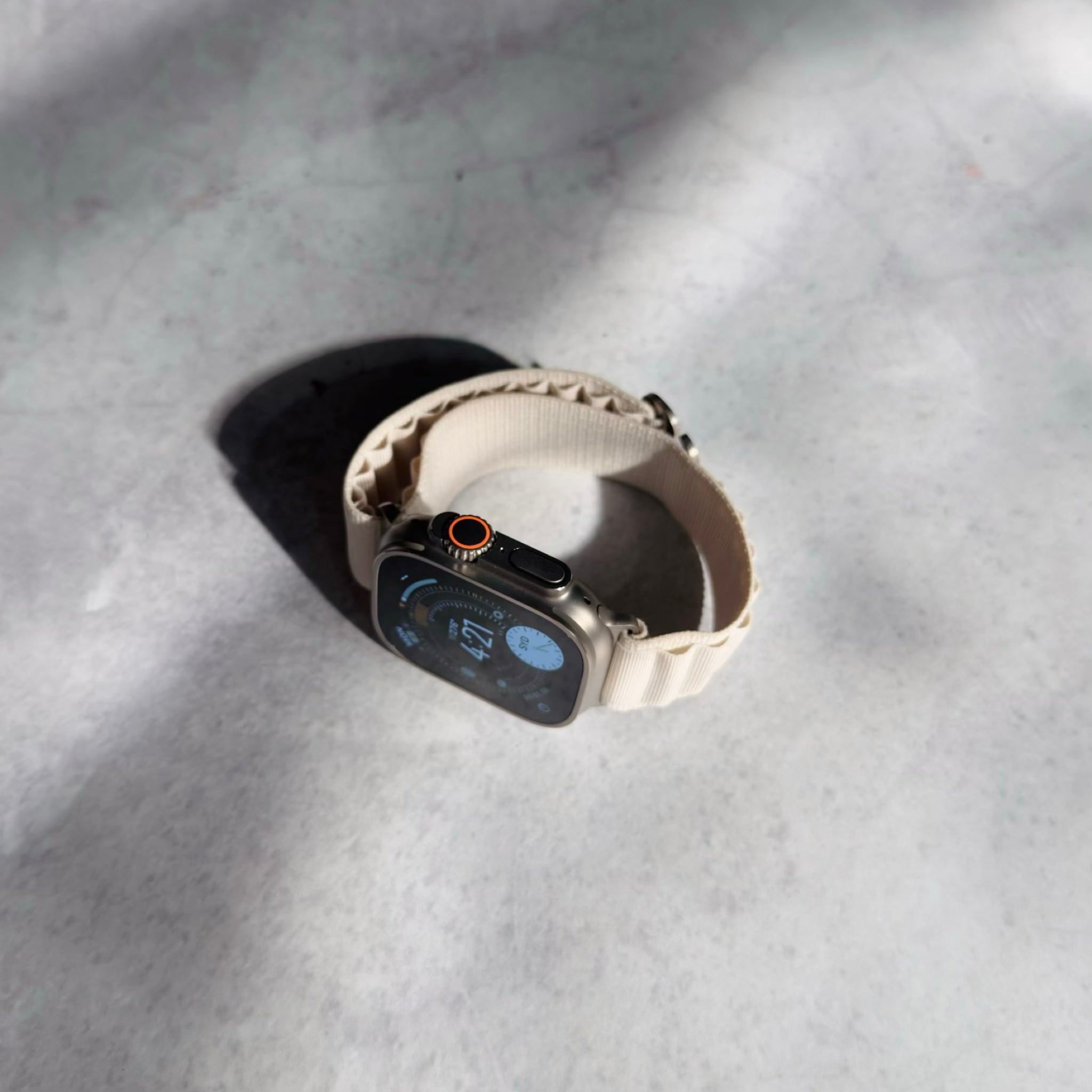 Apple Watch Ultra with white Alpine Loop