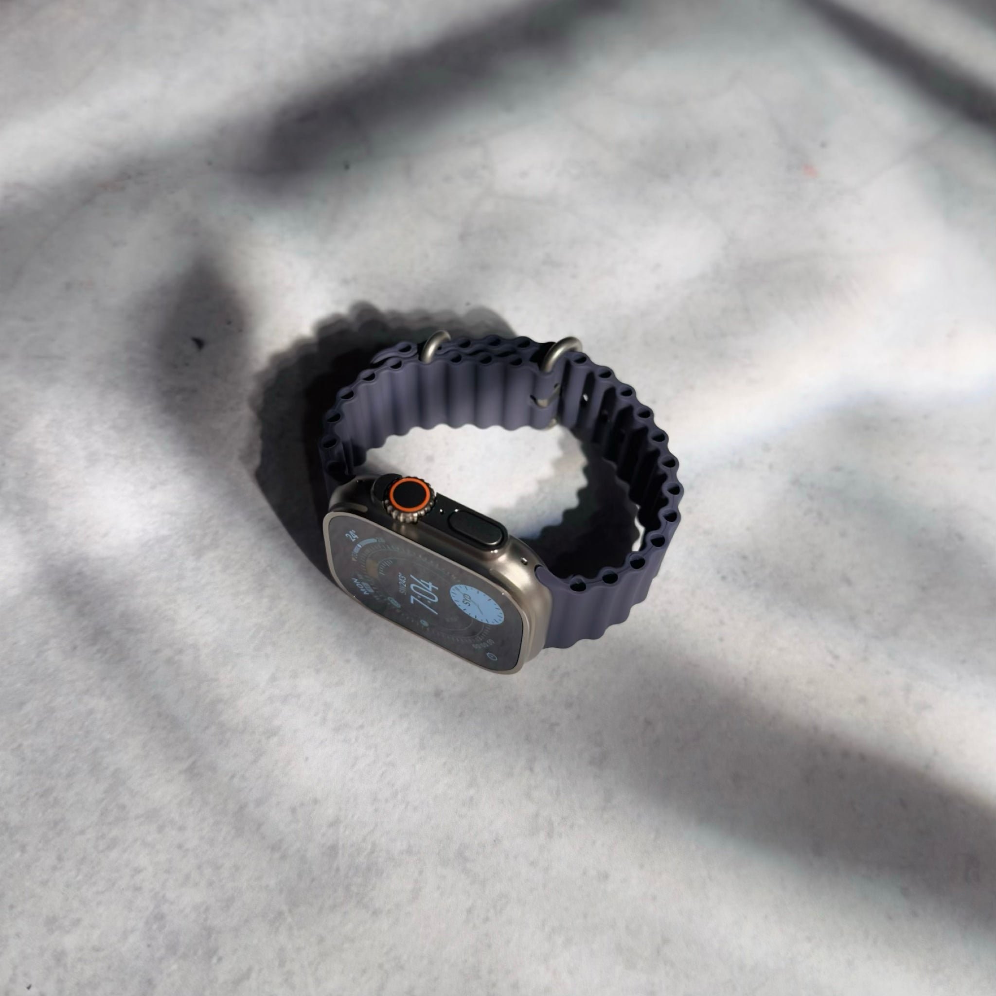 Apple Watch Ultra with navy Ocean Band